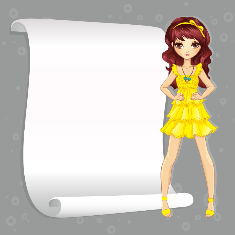 Beautiful girl with blank paper vector 06