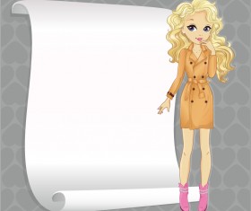 Beautiful girl with blank paper vector 07