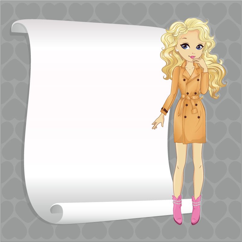 Beautiful girl with blank paper vector 07