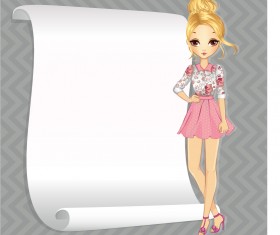 Beautiful girl with blank paper vector 08
