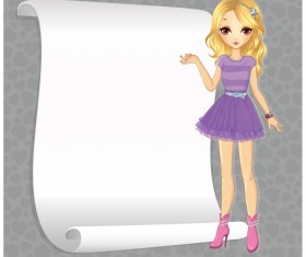 Beautiful girl with blank paper vector 09