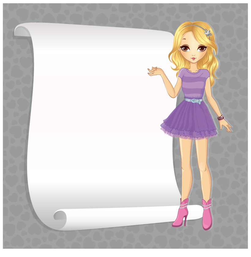 Beautiful girl with blank paper vector 09