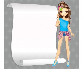 Beautiful girl with blank paper vector 10