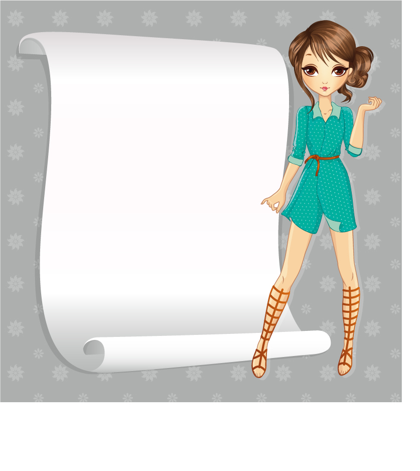 Beautiful girl with blank paper vector 11