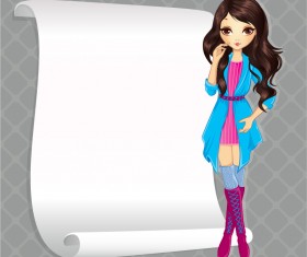 Beautiful girl with blank paper vector 12
