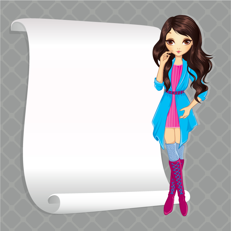 Beautiful girl with blank paper vector 12