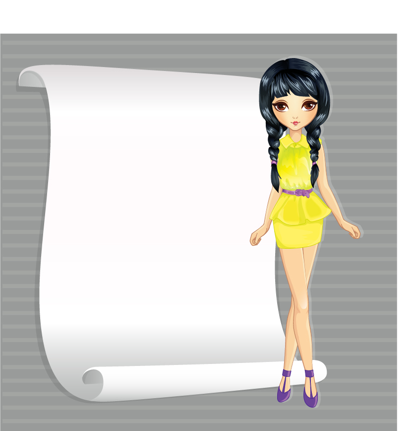Beautiful girl with blank paper vector 13