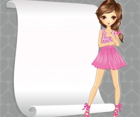 Beautiful girl with blank paper vector 14