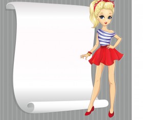 Beautiful girl with blank paper vector 15