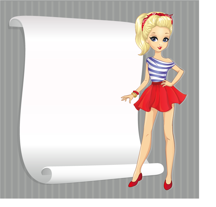 Beautiful girl with blank paper vector 15