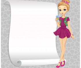 Beautiful girl with blank paper vector 17