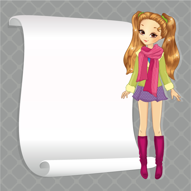 Beautiful girl with blank paper vector 18