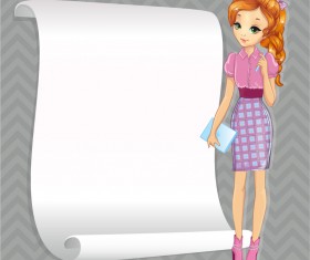 Beautiful girl with blank paper vector 19