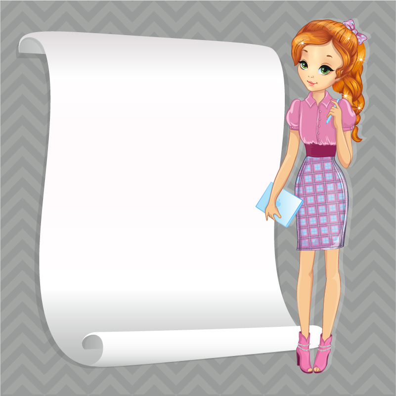 Beautiful girl with blank paper vector 19