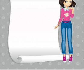 Beautiful girl with blank paper vector 20