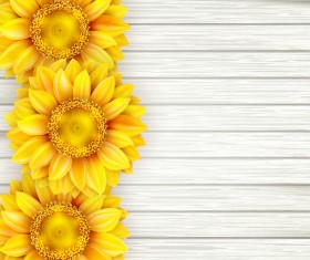 Beautiful sunflowers with wooden background vector 01
