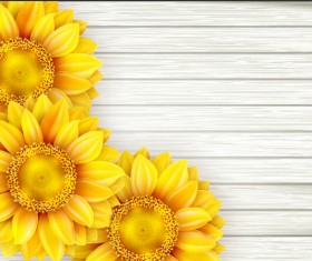Beautiful sunflowers with wooden background vector 02