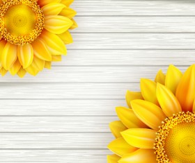 Beautiful sunflowers with wooden background vector 05