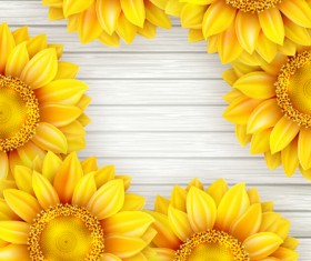 Beautiful sunflowers with wooden background vector 07