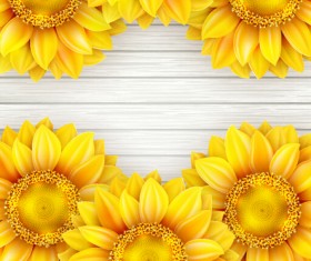 Beautiful sunflowers with wooden background vector 08