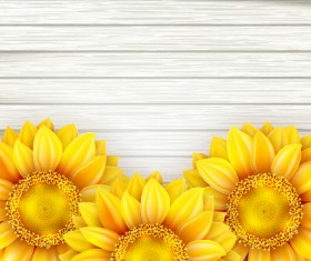 Beautiful sunflowers with wooden background vector 09