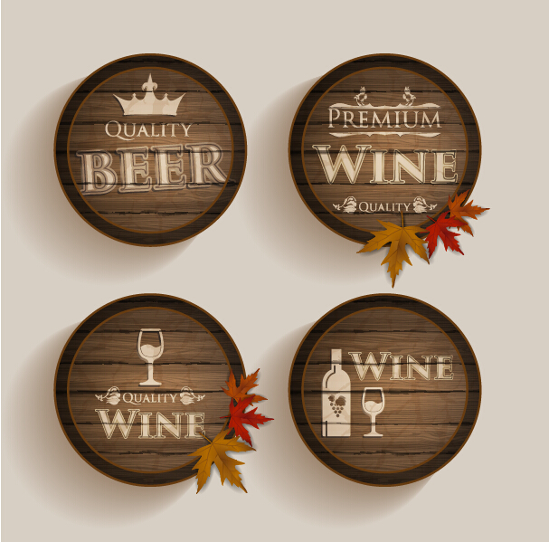 Beer with wine wooden labels vector 01