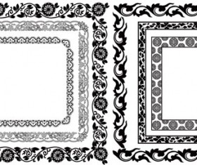 Black floral frame retor styles vector 01