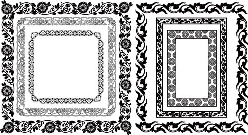 Black floral frame retor styles vector 01