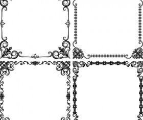 Black floral frame retor styles vector 02