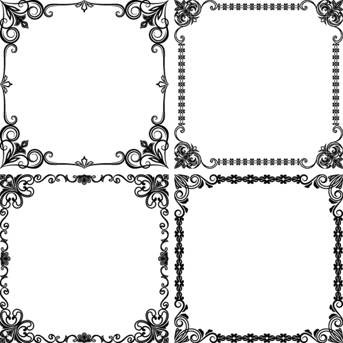 Black floral frame retor styles vector 02