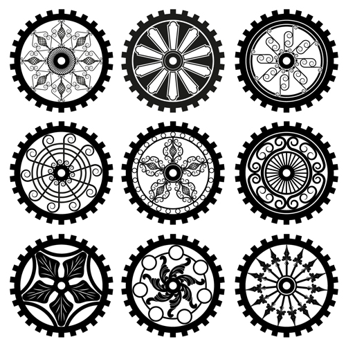 Black gears icons vector set 01