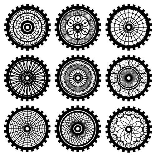 Black gears icons vector set 02