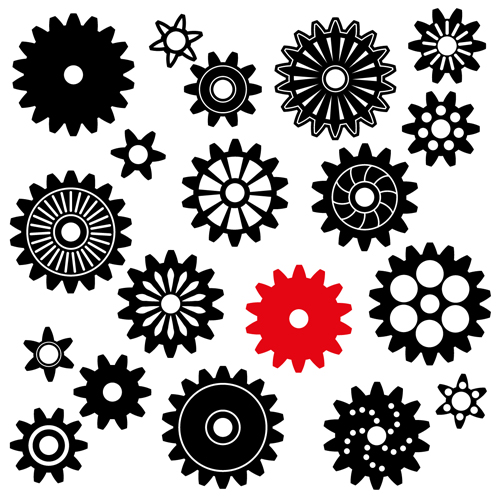 Black gears icons vector set 04