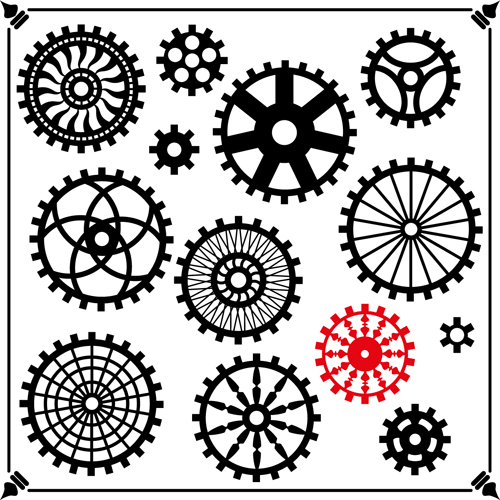 Black gears icons vector set 05