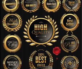 Black with golden laurel labels vintage vector