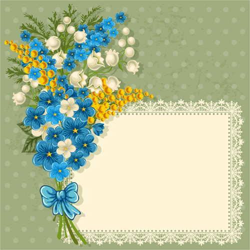 Blue flower with lace frame vector