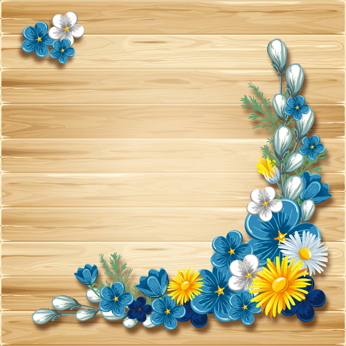 Blue flower with wooden background vector