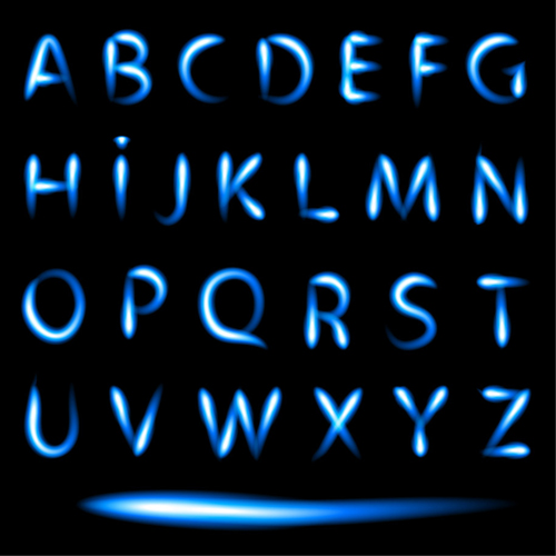 Blue light alphabet vectors