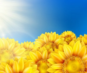 Blue sky with sunflower flower vector background