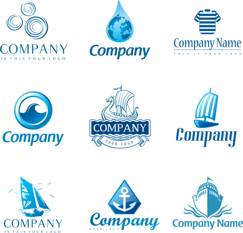 Blue styles company logos vectors set 01