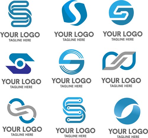 Blue styles company logos vectors set 02 free download