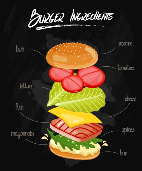 Burger Ingredients design vector 02