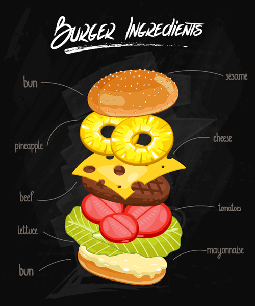 Burger Ingredients design vector 03