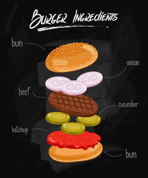Burger Ingredients design vector 04
