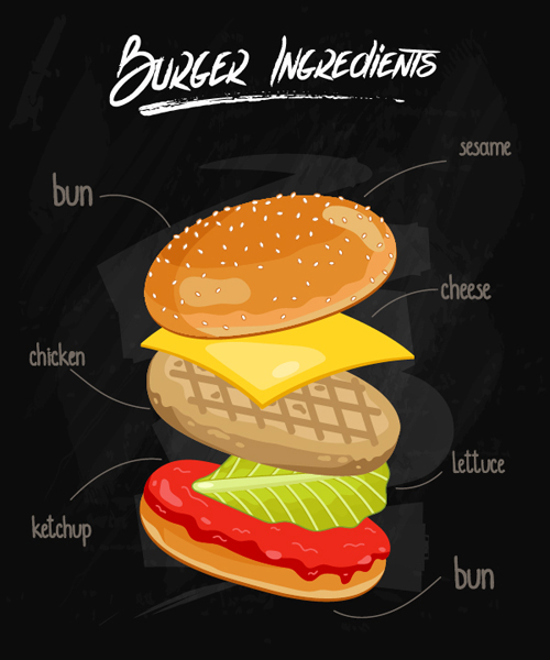 Burger Ingredients design vector 05
