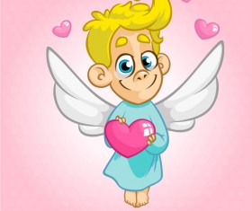 Cartoon cupid with pink heart vector 01