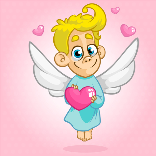 Cartoon cupid with pink heart vector 01