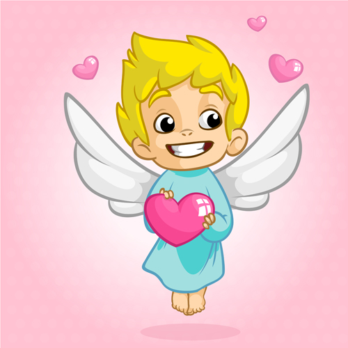Cartoon cupid with pink heart vector 02