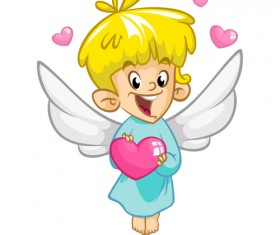 Cartoon cupid with pink heart vector 03