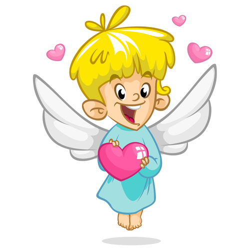 Cartoon cupid with pink heart vector 03